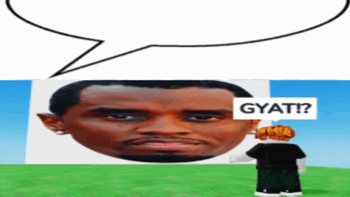 a cartoon character with a speech bubble above his head that says gyat