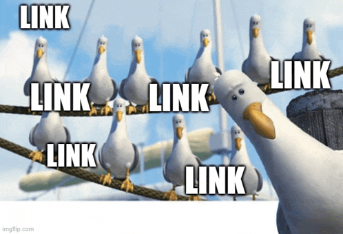a group of seagulls are sitting on a rope with the words link written on it