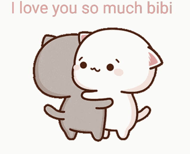 a cartoon of a cat hugging another cat with the words i love you so much bibi