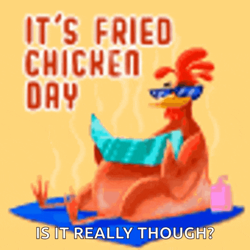 a cartoon chicken is sitting on a blue mat with a blanket around its neck .