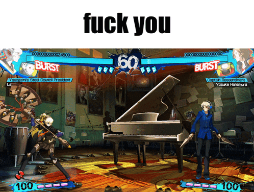 a screenshot of a video game with the words " fuck you " at the top