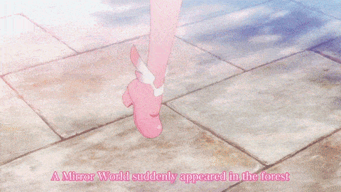 a group of anime girls are standing next to each other with the words " in that world " on the bottom