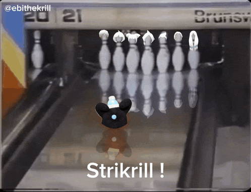 a bowling alley with strikeill written on the bottom