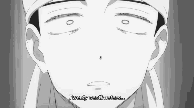 a black and white drawing of a man with the words twenty centimeters written below him