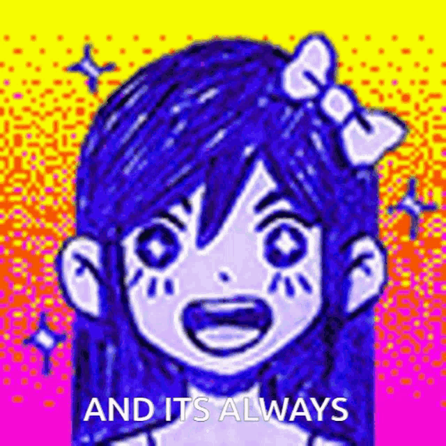 a drawing of a girl with a bow in her hair and the words `` and it 's always '' written on it .