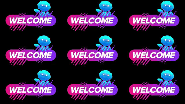 a repeating pattern of welcome signs with a blue octopus in the middle
