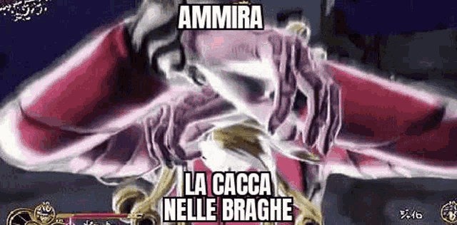 a screenshot of a video game with the words `` ammira la cacca nelle braghe '' on it .