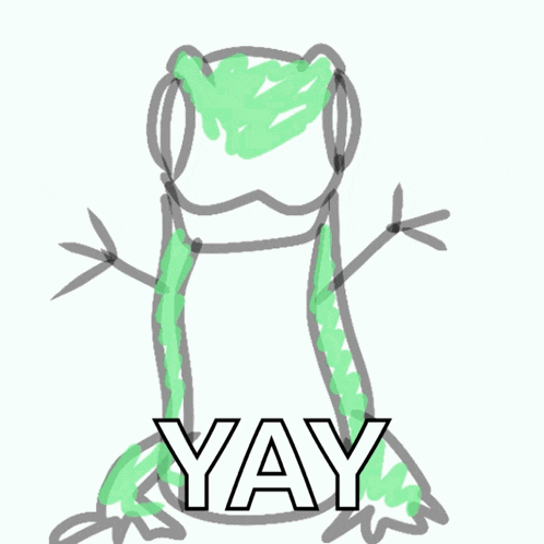 a drawing of a lizard with the word yay written below it