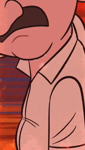 a cartoon drawing of a man with a mustache wearing a white shirt