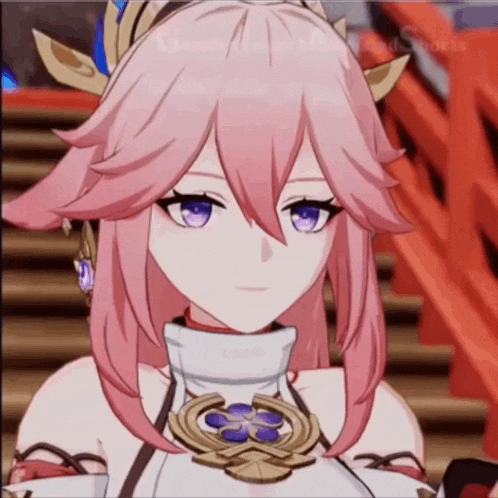 a cartoon girl with pink hair and blue eyes