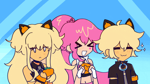 a cartoon drawing of a girl with cat ears and a boy