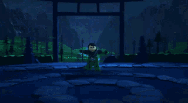 two lego figures are fighting each other in a dark room