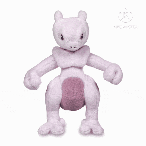 a purple stuffed animal with the words kinemaster on the bottom right