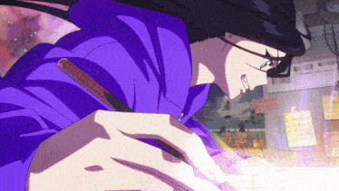 a person in a purple hoodie is drawing with a ruler