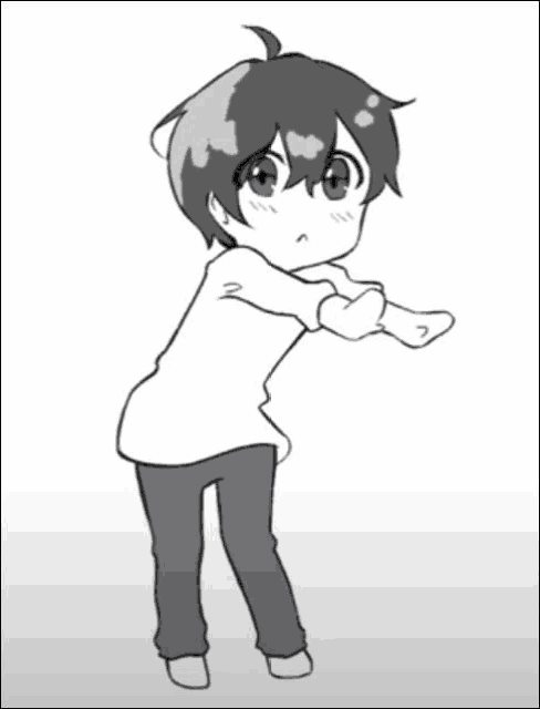 a black and white drawing of a boy standing with his arms outstretched