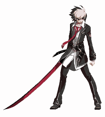 a pixel art of a man in a suit holding a red sword