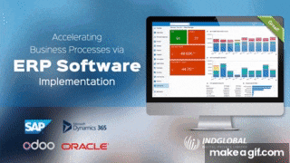 an advertisement for erp software implementation with a computer