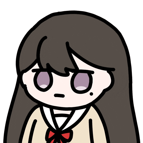 a cartoon drawing of a girl with long hair and a purple eye