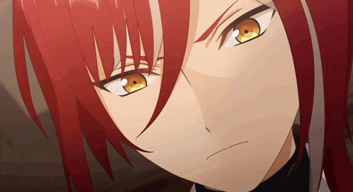 a cartoon character with red hair and yellow eyes