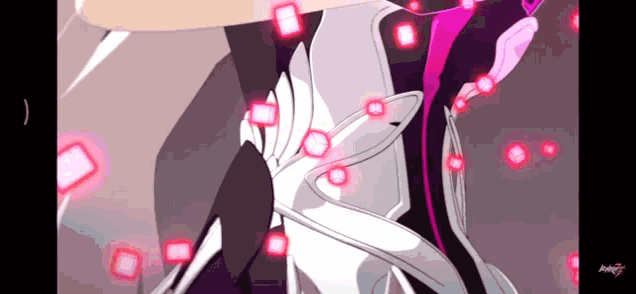 a close up of a person 's torso in a video game with red squares coming out of it .