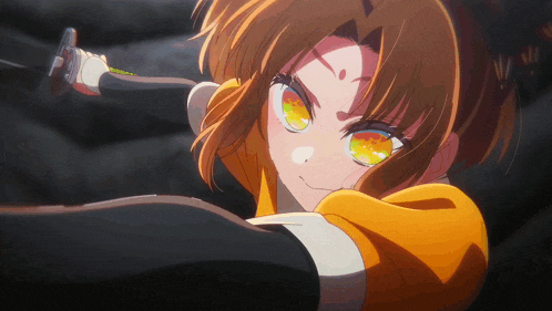 a close up of a girl with a sword