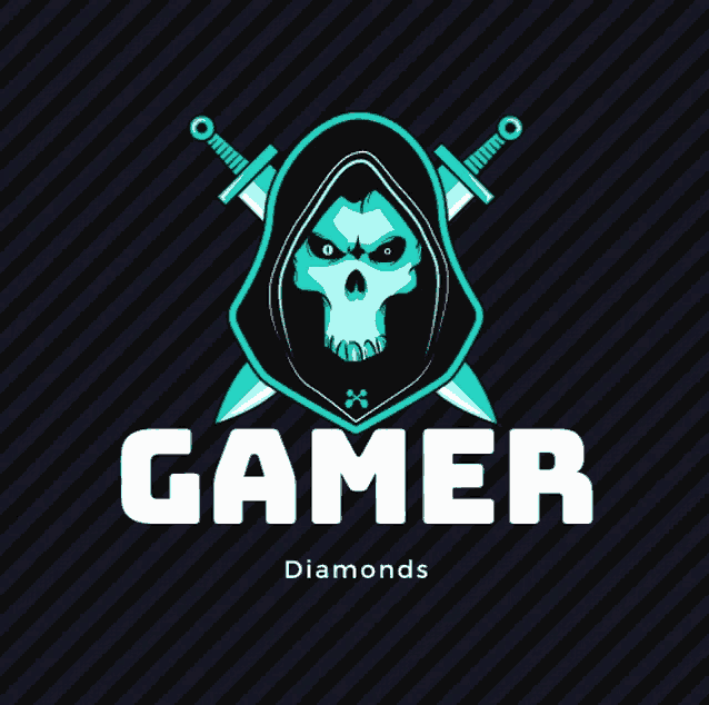 a logo for gamer diamonds shows a skull in a hood with crossed swords