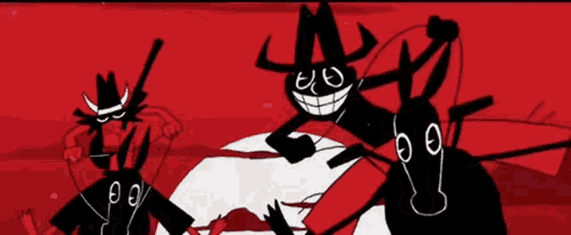 a group of cartoon characters are standing next to each other with one wearing a cowboy hat and smiling