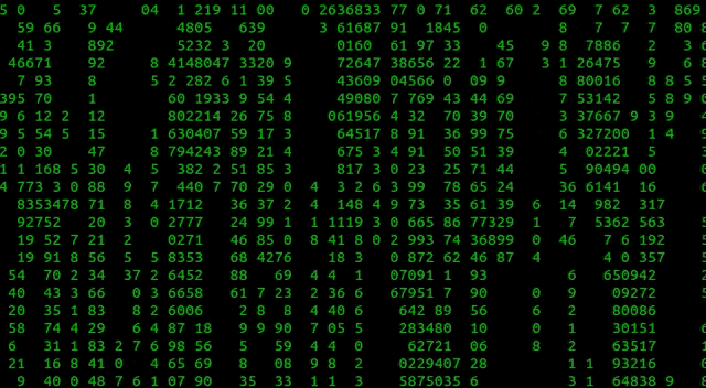 a computer screen displays a grid of numbers starting with the number 5