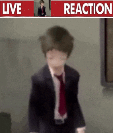 a man in a suit and tie is standing in front of a sign that says live reaction