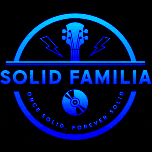 a logo for solid familia with a guitar and lightning bolt