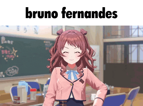 a picture of a girl with the name bruno fernandes on the bottom