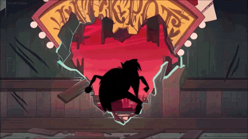 a cartoon character is silhouetted against a wall with a sign that says lucky strike hotel