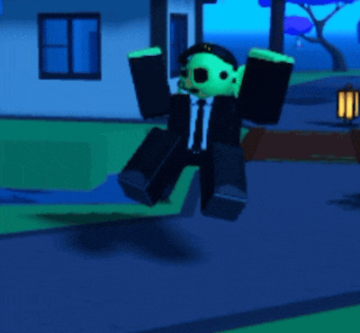 a glow in the dark robot is standing in front of a building