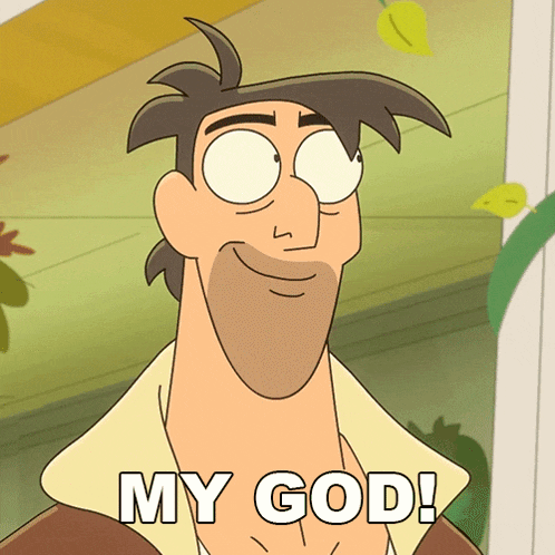 a cartoon of a man with the words " my god " below him