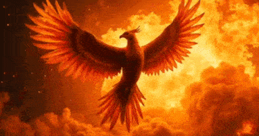 a phoenix bird is flying in the sky with its wings spread .