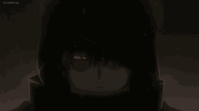 a person with a hood on their head and the word anime at the top