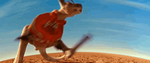 a kangaroo is wearing a red shirt that says coca cola