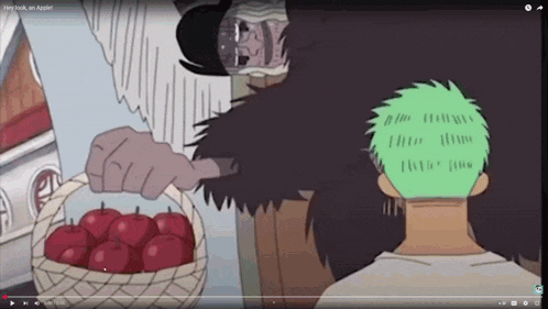 a cartoon shows a man pointing at a basket of apples ..