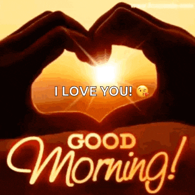 a couple of hands making a heart shape with the sun behind them and the words `` i love you ! ''
