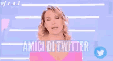 a woman is surrounded by twitter icons and the words amici di twitter .
