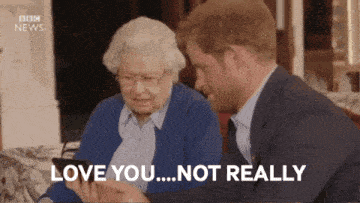 a man and an elderly woman are looking at a cell phone and the words love you not really are visible