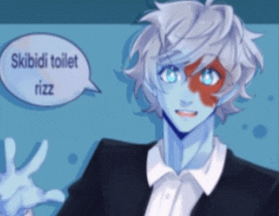 a person with a speech bubble saying skibidi toilet rizz