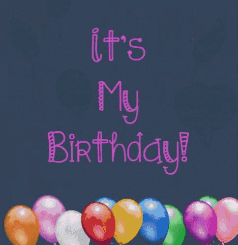 a birthday card that says it 's my birthday surrounded by balloons