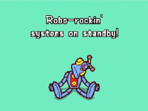 robo-rockin ' systems on standby with a cartoon robot on a blue background