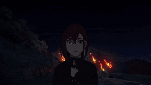 a cartoon of a girl with a yellow beam coming out of her face