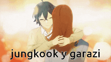 a boy and a girl hugging with the words jungkook y garazi