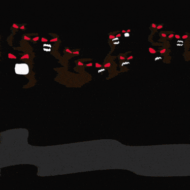 a cartoon of a group of monsters with red eyes and mouths