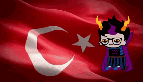 a cartoon character with horns is standing in front of a crescent moon and star