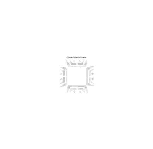 a black and white drawing of a square with the words qtum blockchain written above it