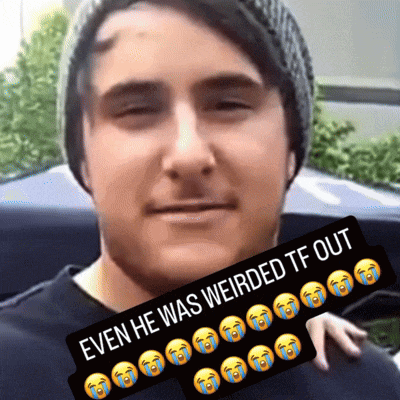 a man with a sticker on his face that says even he was weirded tf out